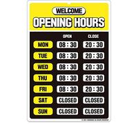 GEEKBEAR Panneau d'heures d'ouverture (Jaune) - Panneau d'heure d'ouverture - Panneau d'heures de magasin - Panneaux d'heures d'ouverture pour les entreprises - Panneau ouvert avec heures