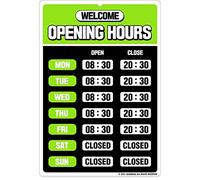 GEEKBEAR Panneau d'heures d'ouverture (Vert) - Panneau d'heure d'ouverture - Panneau d'heures de magasin - Panneaux d'heures d'ouverture pour les entreprises - Panneau ouvert avec heures