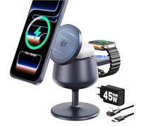 GEEKERA 3-en-1 Station de Charge pour Apple: Qi2.2 25W Compatible MagSafe pour iPhone 17/16, Chargeur Rapide 5W pour Apple Watch et AirPods, Adaptateur 45W Inclus, Idéal pour la Maison et Le Bureau.