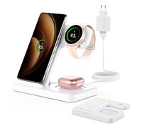 GEEKERA Chargeur Induction Pliable pour Samsung, 3 en 1 Station de Charge pour Samsung S25/S24/S23/S22/ZFlip/Fold, Chargeur sans Fil pour Galaxy Watch 8/7/6/5, Wireless Charger pour Galaxy Buds-Blanc