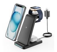 GEEKERA Chargeur sans fil pour Fitbit Sense 2/Sense/Versa 4/Versa 3, station de charge sans fil 3 en 1 pour iPhone, Android, Airpods