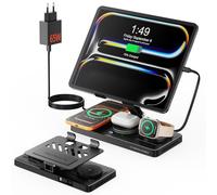GEEKERA Station de Charge 4-en-1 pour Apple, Câble Escamotable pour iPad, Chargeur Magnétique sans Fil pour iPhone 12-17/Air/Pro, Station d’Accueil pour Apple Watch & AirPods, Noir