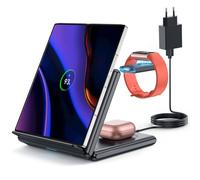 GEEKERA Station de charge inductive pour Samsung 3 en 1 - Pliable - Pour Samsung Z Fold/Flip - Chargeur sans fil pour Fitbit Charge 6/5/Luxe - Chargeur à induction pour Galaxy Buds-Carbon - Noir
