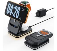 GEEKERA Station de Charge Pliable 3-en-1 avec Magnetic: Upgrade 2026, Batterie Externe Amovible 5 000 mAh, Chargeur à Induction pour iPhone Air/17-12, Apple Watch 11-2, AirPods - Noir