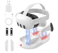 GEEKERA Station de Recharge Compatible avec Meta-Quest 3, Chargeur Magnétique pour Casque et Manettes, Accessoires VR, Station de Recharge Rapide avec Adaptateur 18 W/2 Batteries Rechargeables