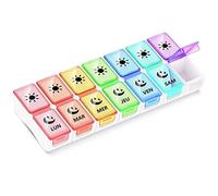 GeekerChip Pilulier Semainier Français Matin et Soir,Piluliers Medicaments 7 Jours 14 Compartiments,Pilulier Hebdomadaire 2 Fois,Facile à Ouvrir(Multicolore)