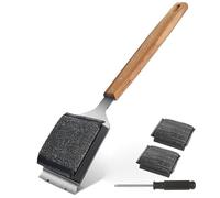 GEEKHOM Brosse de barbecue 3 en 1 pour grille en fonte, avec grattoir en acier inoxydable, brosse de nettoyage réutilisable 42 cm, accessoire de barbecue pour barbecue à gaz, barbecue électrique