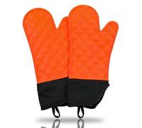 GEEKHOM Gants de four, gants de cuisine en silicone, gants de barbecue résistants à la chaleur, antidérapants, imperméables, gants de cuisson pour la cuisine, le barbecue, la pâtisserie, orange
