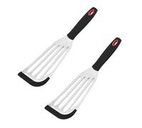 GEEKHOM Lot de 2 spatules à poisson en acier inoxydable - Antiadhésives - Résistantes à la chaleur - Avec poignée en silicone - Anti-rayures - Flexibles - Pour poêles, crêpes, œufs, barbecue,