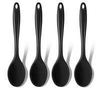 GEEKHOM Lot de 4 cuillères en silicone anti-adhésives - Résistantes à la chaleur - Pour servir et mélanger - Noir