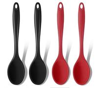 GEEKHOM Lot de 4 cuillères en silicone résistantes à la chaleur - Anti-adhésives - Ustensiles de cuisine - Cuillères de service pour la cuisine, la pâtisserie, le mélange, noir et rouge - BS01-332,7