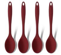 GEEKHOM Lot de 4 grandes cuillères à mélanger en silicone résistantes à la chaleur - Ustensiles de cuisine de service - Cuillères à mélanger antiadhésives pour la cuisine et la pâtisserie - Rouge