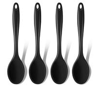 GEEKHOM Lot de 4 grandes cuillères à mélanger en silicone résistantes à la chaleur - Ustensiles de cuisine de service - Cuillères à mélanger antiadhésives pour la cuisine et la pâtisserie - Noir