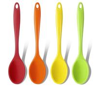 GEEKHOM Lot de 4 grandes cuillères à mélanger en silicone résistantes à la chaleur - Ustensiles de cuisine de service - Cuillères à mélanger antiadhésives pour la cuisine - Rouge + vert + orange +