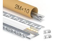 GEEKLUX 10 x Profilé LED Encastrable 2 m (Total 20 m) Profilés en Aluminium pour Ruban LED, Largeur jusqu'à 20 mm ou Deux Rubbans LED, Dimensions : 61.8 x 13.8 mm, Couvercle PC Semi-Transparent