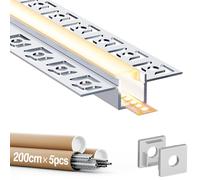 GEEKLUX Profile Alu pour Ruban Led 2 M - Profilé Aluminium LED - Canal Aluminium pour Ruban LED, Profilé Alu avec Couvercle Blanc Laiteux, Embouts et Clips de Montage (SA03, 5 * 2M(Totale 10M))
