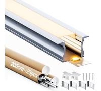 GEEKLUX Profilé Alu pour Ruban LED 25 × 2m - Profilé LED Encastrable avec Diffuseur LED en PC, Rail LED pour Bandes LED Jusqu'à 12mm - Dimensions 24.5×14.2mm (2M 25 Pieces)