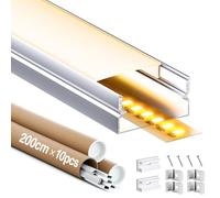GEEKLUX Profilé Alu pour Ruban Led 2m 10 Pièces, Profilé Led Encastrable en Forme de U, Rail led avec Diffuseur, Embouts, Clips de Montage, Bandes Led Jusqu'à 17 mm (10 * 2M(Total 20M))