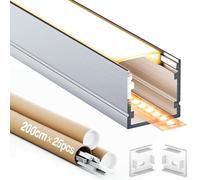 GEEKLUX Profilé alu pour ruban LED 2m 25 pièces - Profilé Led encastrable avec diffuseur, Rail led avec éclairage uniforme, compatible rubans led jusqu'à 15mm (2m 25 pièces)