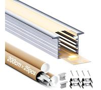 GEEKLUX Profilé Alu pour Ruban Led 2m 25 Pièces, Profilé Led Encastrable et Rail Led pour Bande,avec Diffuseur, Embouts, Clip de Montage, Max Bande 10mm (25 * 2M(Total 50))