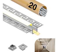 GEEKLUX Profilé Aluminium Encastrable 20 x 2M (Total 40M) Compatible avec des Bandes LED jusqu'à 12MM Canal LED avec Diffuseur LED et Embouts pour Plaques de Plâtre et Cloisons Sèches pour Bandes LED