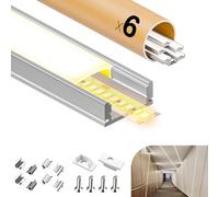 GEEKLUX Profilé LED 6 × 2M, Profilé Aluminium LED U-Forme 17.4 × 7mm, Profile Alu pour Ruban LED, Diffuseur LED avec Couvercle Blanc Crème, Convient aux Bandes LED Jusqu'à 12 mm (U-12M)