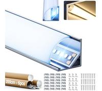 GEEKLUX Profilé LED d'angle en Aluminium 2 m x 6 Pièces (12 m), 45° pour Ruban LED, Profilé Aluminium pour Éclairage Parfait avec Diffuseur et Embouts, Pour Rails LED, Bande LED - 15.8 x 15.8 mm