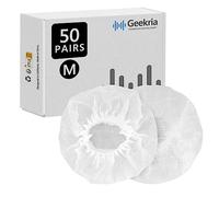 Geekria 50 Paires d'écouteurs jetables emballés Individuellement pour écouteurs Supra-Auriculaires, Housse de Coussinets hygiéniques Extensibles, Protecteur de Coussin d'oreille hygiénique (M/Blanc)