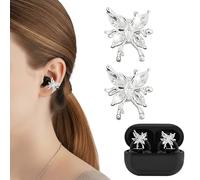 Geekria Charms Papillon en Cristal, Accessoires Bijoux pour Écouteurs avec Clip compatibles avec SHOKZ OpenDots One, Huawei FreeClip 2, TOZO OpenEarRing (Argent)