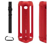 Geekria Coque de haut-parleur en silicone compatible avec JBL Flip 5, housse de protection douce pour haut-parleurs portables de rechange avec crochet porte-clés et bandoulière (rouge)