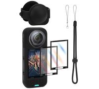 GEEKRIA Coque en silicone pour X5, coque de protection intégrale souple avec capuchon d'objectif, accessoire de caméra d'action antichoc, coque antidérapante et anti-poussière (noir), Noir , Coque + 2