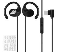 GEEKRIA Écouteurs de Sport USB-C avec Pack de Stickers DIY, Casques filaires à Crochets sur l’Oreille, Maintien sûr Anti-Transpiration pour Course, Salle de Sport, entraînement (Noir / 3,9FT)