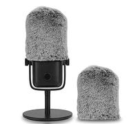 Geekria for Creators Furry Windscreen Compatible avec Elgato Wave:1, Wave:3 Mic DeadCat Wind Cover Muff, Windbuster, Windjammer, Fluff Cover Windshield (Gris/Lot de 2)