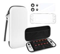 Geekria Kit de protection compatible avec Nintendo Switch 2, étui de transport et protection d'écran HD transparente, avec cache-bascule antidérapant et kit d'accessoires de jeu (blanc)