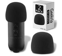 Geekria Lot de 2 Housses en Mousse pour Pare-Brise Creators Compatible avec Micro Blue Yeti, Blue Yeti Pro - Protection Anti-Pop en Mousse pour Microphone, Filtre en Mousse éponge (Noir)