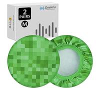 Geekria Lot de 2 Paires de Couvre-Oreilles en Tissu Flexible lavables et Extensibles pour Casque Supra-auriculaire, Housse Anti-Transpiration pour Salle de Sport, Jeux vidéo (M/MC Grass)