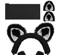Geekria Nova Housse pour Bandeau en Tissu tricoté et Set de Fixation d’Oreilles de Chat Compatible avec Razer Kraken 7.1 v2, Sony MDR1ABT, MDR1AM2 (Noir/Blanc)
