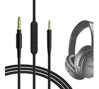 Geekria QuickFit Câble Audio avec Micro Compatible avec Bose QC45, QC35 II, QC35, ANC700, NC700, Cordon stéréo auxiliaire de Rechange de 2,5 mm avec Microphone intégré et contrôle du Volume (1,7 m)