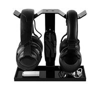 GEEKRIA Support de casque double en acrylique pour casque supra-auriculaire, support de casque de jeu, support d'affichage de bureau compatible avec AKG K845, Sony WH-1000XM4, JBL (noir)