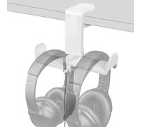 GEEKRIA Support double pour casque de jeu sur PC, support de casque de bureau à clipser, rotation à 360°, support de casque compatible avec Sennheiser, Bose, Beats, Razer, Sony (blanc)
