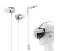 Geekria VR Câble Audio pour Casque Compatible avec Meta Quest 3, écouteurs Courts avec Embouts Auriculaires de Taille S/M/L, écouteurs auxiliaires 3,5 mm à 360 degrés (Argent)