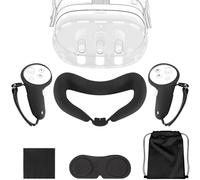 Geekria VR Ensemble d'accessoires de Protection Compatible avec Quest 3, Coque de poignée pour contrôleur Tactile, Coque VR avec Objectif d'appareil Photo, Coque en Silicone(6 pièces, Noir)