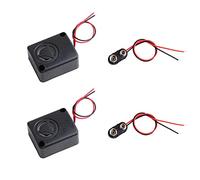 Geekstory Lot de 2 mini sirènes d'alarme carrées 12 V CC 110 dB - Noir - Antivol + 2 clips de batterie 9 V