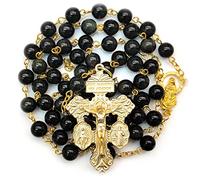 GeekTenet Chapelet Chapelet Obsidienne Noire Naturelle Croix Cadeaux Catholiques