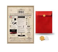 GeekWithAttitude Affiche Rétro Anniversaire | Cadeau Unique | Voyage Temporel & Déco Vintage | Enveloppe à Sceller Offerte | Sans Cadre (1990)