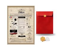 GeekWithAttitude Affiche Rétro Anniversaire | Cadeau Unique | Voyage Temporel & Déco Vintage | Enveloppe à Sceller Offerte | Sans Cadre (1964)