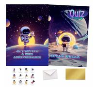 GeekWithAttitude Invitations Anniversaire Astronaute - 10 Cartes Thème Espace + Enveloppes & Autocollants Dorés à Gratter - Quiz Spatial Ludique
