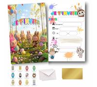 GeekWithAttitude Lot de 10 Cartes d'Invitation Anniversaire Enfant - Thème Monstres - avec Enveloppes et Autocollants Dorés à Gratter (Surprise Fille/Garçon)