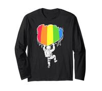 Geeky Gay Pride Month Astronaute Rainbow Inside Torn Cloth Manche Longue