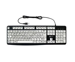 Geemarc Alphanumerische Tastatur mit Kabel großen schwarzen Zeichen Auf großen weißen Tasten - Hoher Kontrast für Sehbehinderte - Kompatibel mit Windows XP, Vista, 7, 8, 10 - QWERTZ
